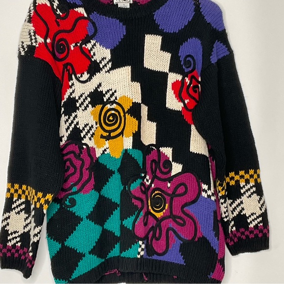 Christina Vintage Multi-Color Unique Designs Diamond Pattern Back Knit Sweater S - Picture 8 of 15